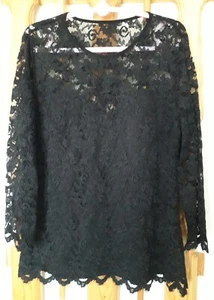 Black Lace Top with Illusion Sweetheart Neckline, M - Picture 1 of 6