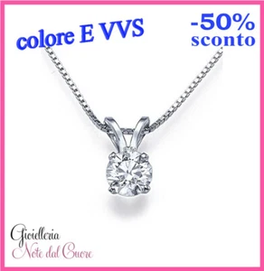 CIONDOLO PUNTO LUCE ORO BIANCO DIAMANTE NATURALE E VVS 0.35 CARATI CERTIFICATO - Imagen 1 de 4