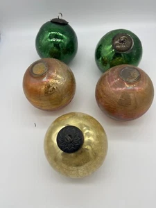 Vintage Weihnachtsschmuck grün gelb & rosa Crackle Glas German Kugel Style - Bild 1 von 6