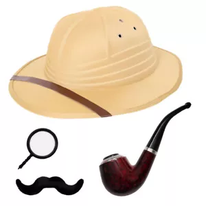 EXPLORER SAFARI HAT COSTUME SET ZOO KEEPER TROPICAL PITH HELMET FANCY DRESS - Picture 1 of 1
