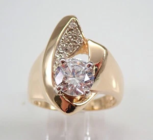 Anillo de compromiso Estate de oro amarillo de 14 quilates con circonitas cúbicas y diamantes talla 8,25 - Imagen 1 de 6