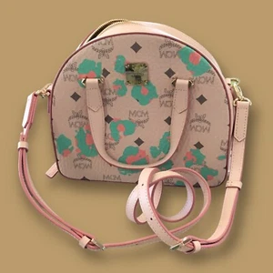 MCM Mini Aren Half Moon Pink Floral Leopard Tote Bag With Dust Bag - Picture 1 of 8