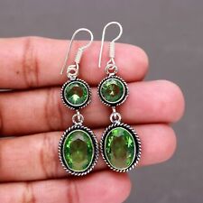 Green Amethyst Gemstone Handmade Jewelry Gift 925 Sterling Silver Earring 2"