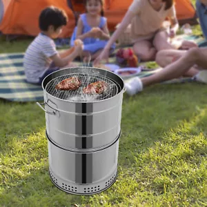 Large Portable Charcoal Grills, Stainless Charcoal BBQ Grill Barrel 360° - Picture 1 of 12