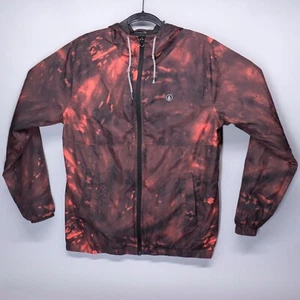 Chaqueta cortavientos Volcom roja negra Ermont para hombre talla mediana con capucha ropa de calle - Imagen 1 de 10