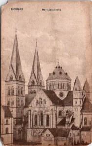 Postcard Church of the Sacred Heart Coblenz Germany ~ ( Herz-Jesu-Kirche ) - Picture 1 of 2