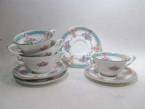 1910s Royal Worcester Fine China C1006 Marlowe Turquoise 4 Bouillon Cup Saucers - Picture 1 of 6