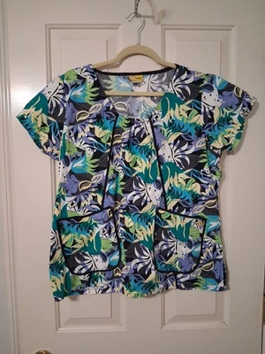 Wonder Wink Women’s SZ L Scrub 100% Cotton Top Blue Multicolor 2 Pockets - Image 1 of 4