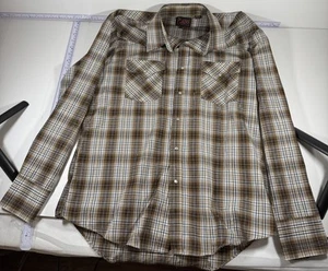 Ely Plains Shirt Mens M Brown Striped Button Up Pearl Snap Western - Picture 1 of 4