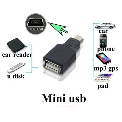 USB Type A Female to Mini B 5 Pin Male Converter Cable Adaptor Connector - Image 1 of 4