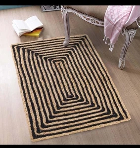 Superior Braided Jute Reversible Indoor Outdoor Area Rug Black 2' x 3' - Picture 1 of 5