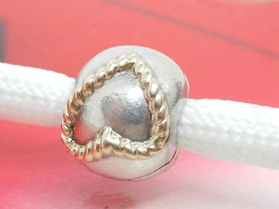 Genuine Pandora Sterling Silver and 14K Gold Braided Heart Clip - 790599 - Image 1 of 4
