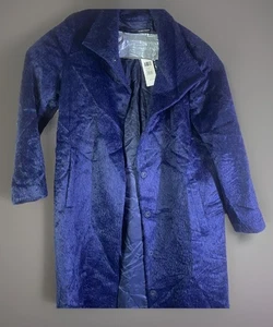 Eileen Fisher Women’s L Nocturne Sheared Suri Alpaca Stand Collar Blue Coat - Picture 1 of 20
