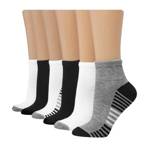 Hanes womens 6-pair Comfort Fit Ankle fashion liner socks, Black/White Assorted, - Picture 1 of 3