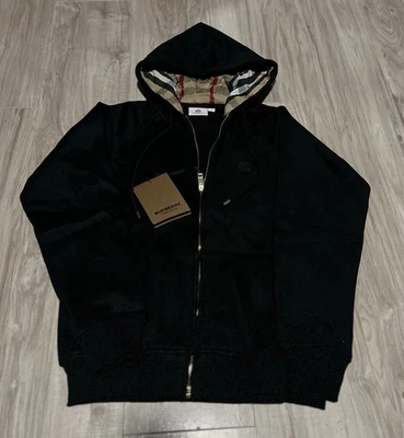 Burberry Black Zip-Up Hoodie with Check Lining Large Slim Fit - Image 1 of 4