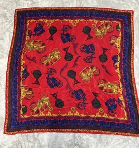Vintage Liz Claiborne Silk Scarf Rolled Edge Classic Horse Carriage Japan 30x 30 - Picture 1 of 6