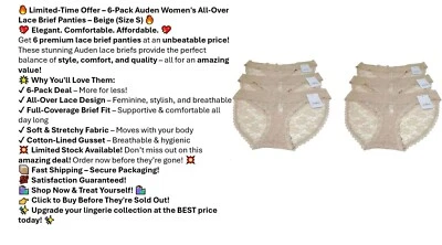 6 PACK Auden Women's All over Lace Brief Panty Underwear - Size S - Color Beige - Image 1 of 4
