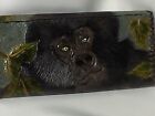 Vintage Gorilla Leaves Hand Tooled  Painted Tri-Fold Leather Wallet Snap Closure