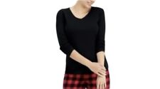 NWT Charter Club Women's Long Sleeve V Neck Cotton Blend Pajama Top Black Medium