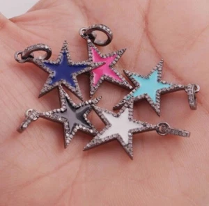 Pave diamond charms 925 sterling silver star shape charm enamel jewelry Findings - Picture 1 of 21