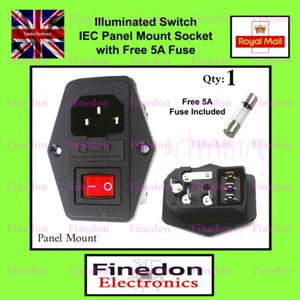 3 Pin IEC320 C14 Inlet Male Power Socket Fused Switched 6A 250V UK Seller - Picture 1 of 3