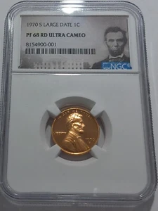 1970 S NGC PF68 RD Ultra Cameo Large Date Red Proof Lincoln Memorial Penny 1c - Picture 1 of 3
