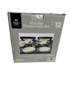NEW Member's Mark 12 Piece Stoneware Holiday Dinnerware Set Snowflakes Stoneware - Picture 1 of 10