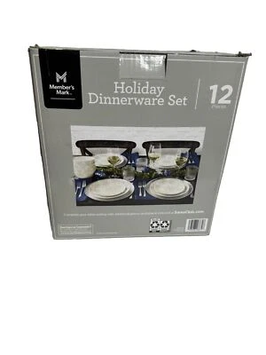 NEW Member's Mark 12 Piece Stoneware Holiday Dinnerware Set Snowflakes Stoneware - Image 1 of 4