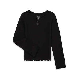 Wonder Nation Shirt Girl S 6-6X Black Henley Long Sleeve Comfort Waffle Knit Tee - Picture 1 of 4