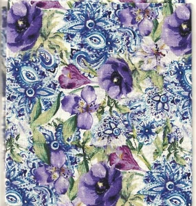 Vintage style blue purple floral cotton fabric sewing remnant FQ 20 x 22" - Picture 1 of 1