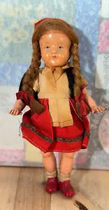 Bambola vintage composta snodata con trecce in costume orig, occhi dipinti, 5,5" - Foto 1 di 6