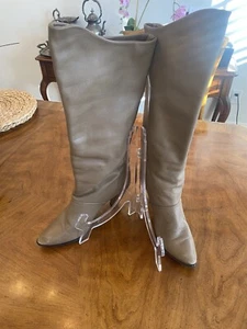 JOYCE VINTAGE KNEE HIGH SLOUCH CUFF LEATHER BOOTS Taupe Martina SIZE 8.5 N RETRO - Picture 1 of 16