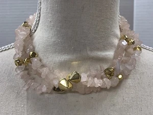 15 Inch Light Pink Glass Stones With Gold Accents Strand Necklace Choker GC - Picture 1 of 7