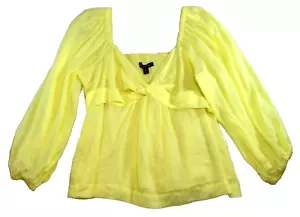 Banana Republic Womens Blouse Size XL Yellow Smocked V-Neck Long Sleeve NWT - Picture 1 of 12