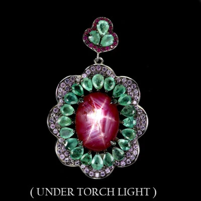 925 Sterling Silber Anhänger Oval Star Rubin 6Rays 11ct Smaragd Schmuck Handmade - Bild 1 von 4