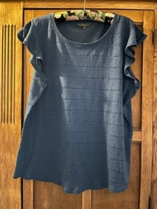 NEXT Ladies Blue T-Shirt with sparkly stripes and frilly short sleeves size 20 - Picture 1 of 3