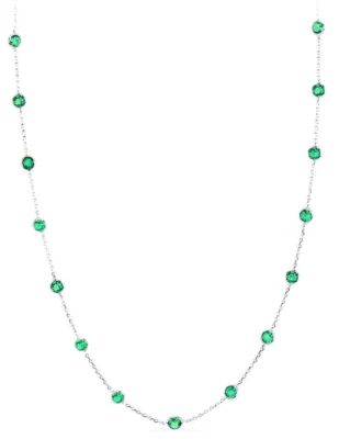 Ожерелье из белого золота 14 карат с круглым зеленым кубическим цирконием 20 дюймов - Изображение 1 из 2