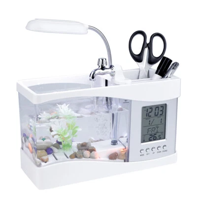 Multifunctional USB Rechargeable Mini Fish Tank Aquarium With Clock Function - image 1 of 4