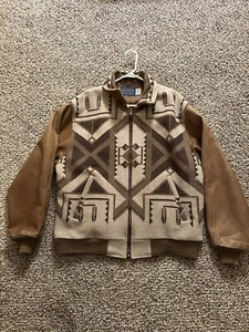 Size L - Men’s Vintage Pendleton Jacket, Wool Body, Leather Sleeves, Read Below - Picture 1 of 6