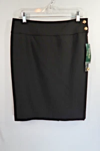 Lauren Ralph Lauren Womens Size 8 (30X24) Black Pencil Skirt Golden Buttons, NEW - Picture 1 of 11