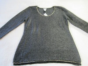 Soft Surroundings Womens Sweater Size 2X Dark Gray Gold Chain Detail Wool Blend - Picture 1 of 7