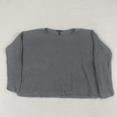 Suéter Eileen Fisher malha texturizada linho orgânico algodão cinza azul médio - Imagem 1 de 4