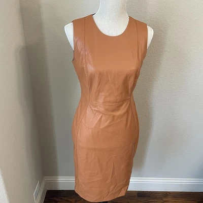 Calvin Klein Women's Camel Faux Leather Sheath Dress Size 6 - Image 1 of 4