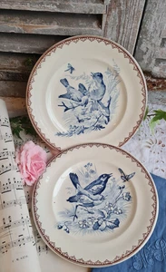 2 ANTIQUE CLAIREFONTAINE IRON EARTH FLAT PLATES S.G "SUMMER" BIRDS - Picture 1 of 6