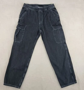 H&M Medium 32x29 Mens Cargo Jeans Black Loose Baggy Elastic Waist - Picture 1 of 15