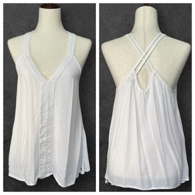 Roxy White Tank Top Criss Cross Back V Neck Sleeveless Casual Medium Y2K Beach - Image 1 of 4