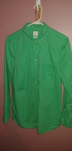Camisa ajustada de algodón Gap LS para mujer lunares blancos verde brillante talla mediana - Imagen 1 de 3