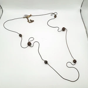 Chico’s Bronze Tone Long Necklace Crystal Bead Ball Station Chain Jewelry NWT - Picture 1 of 7