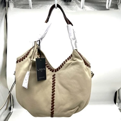Bolso de Mano LODIS para Mujer Mediano de Cuero Punto de Látigo Encaje Arena/Castaño  Foto 1 de 4