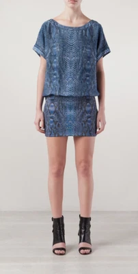 EXCELLENT COND BARBARA BUI Blue Python Print Cap Sleeve Scoop Neck Mini - EU 36 - Image 1 of 4
